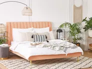 Bed Velvet MARVILLE 160 x 200 cm (EU King Size) Peach Pink_773425