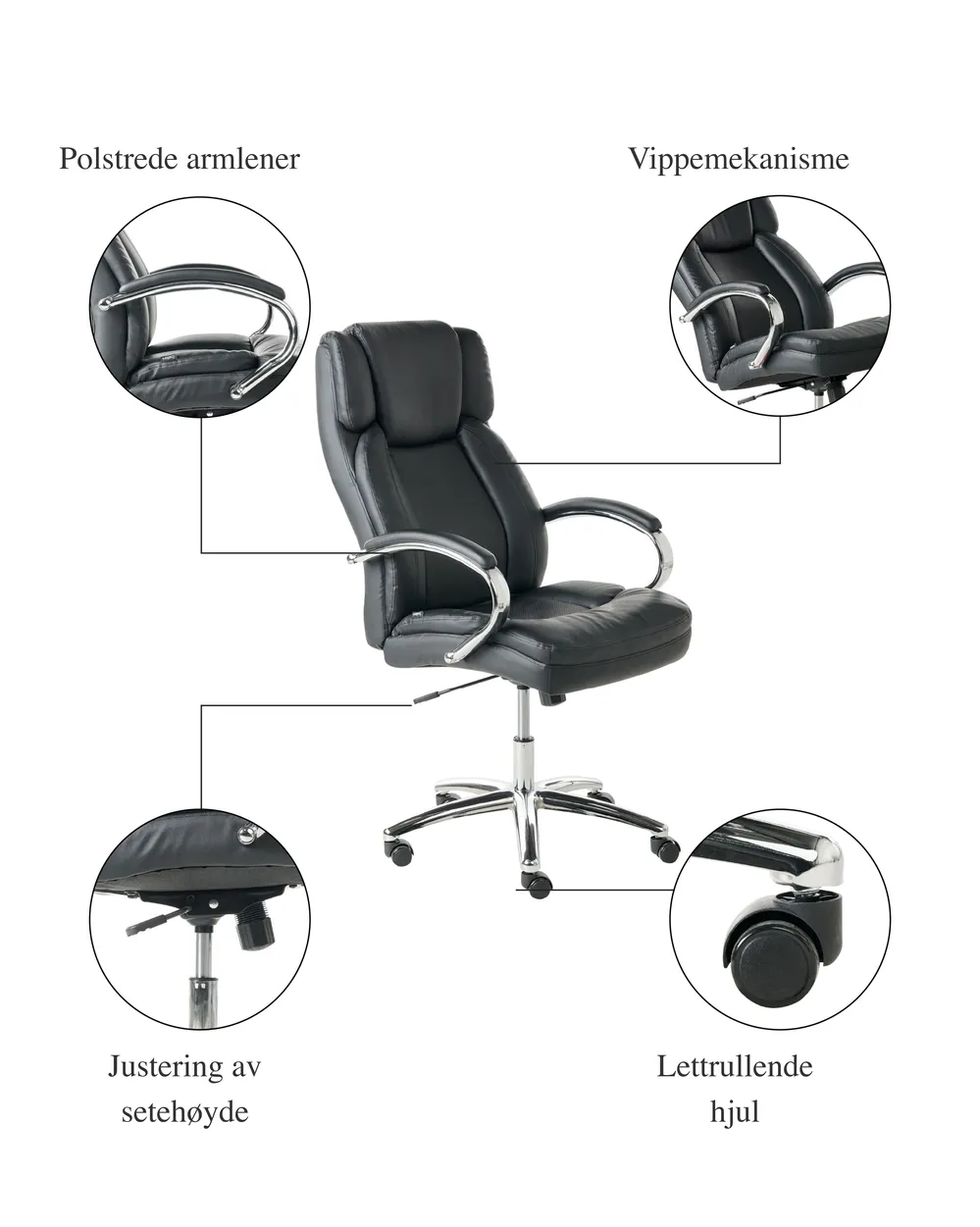 Arbeidsstol HONOR Kunstskinn Svart_995371