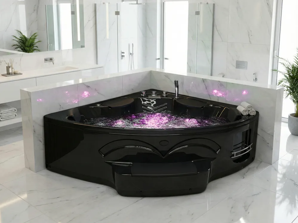 Corner Hot Tub with LED CUYABENO 2110 x 1500 mm Black_1050540