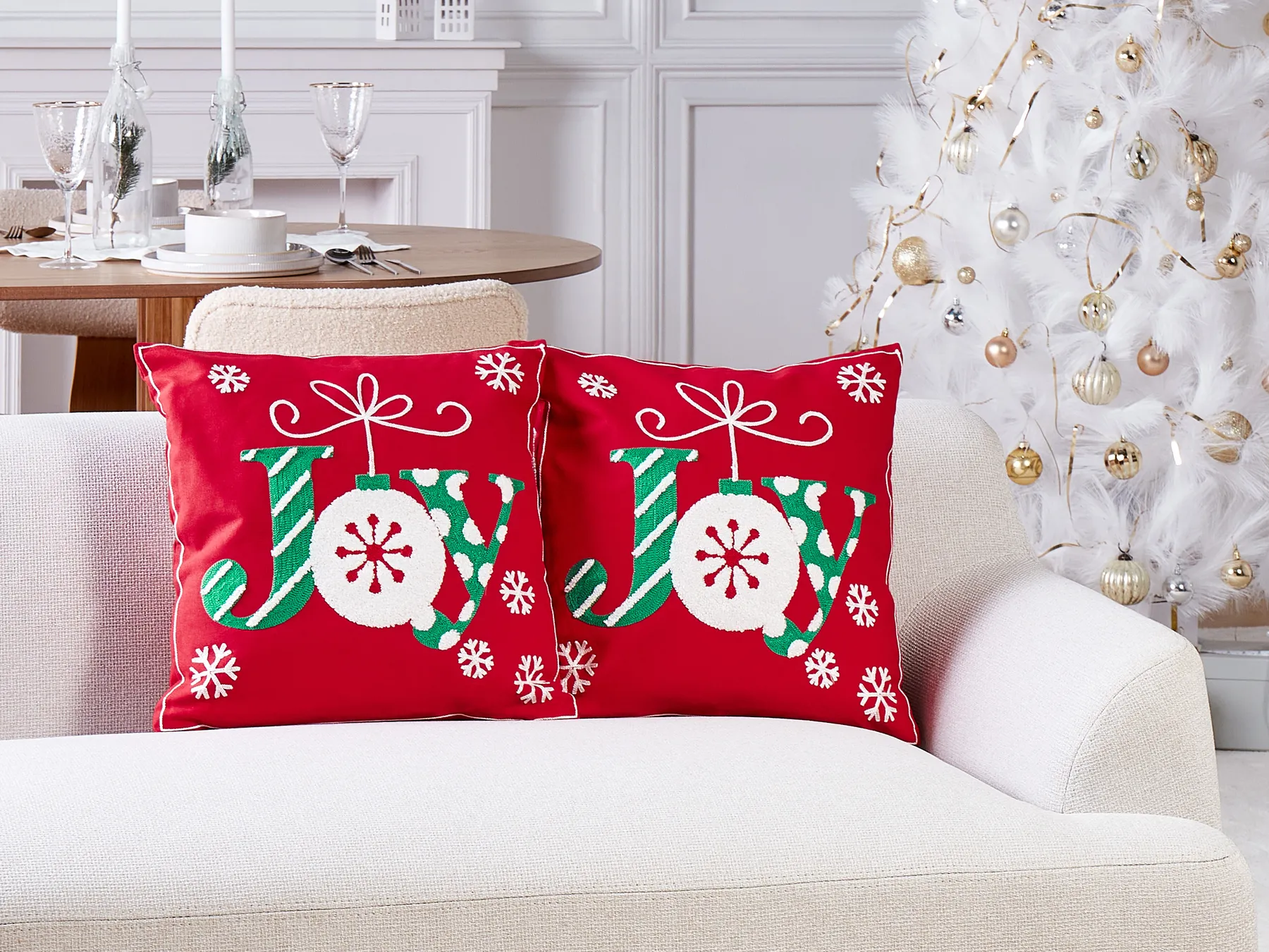 Set med 2 prydnadskuddar GINGERBREAD 45 x 45 cm Bomull Röd Julmotiv_946947