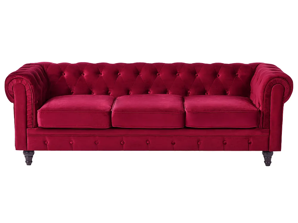 Sohva 3-istuttava CHESTERFIELD Sametti Tummanpunainen