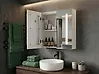Väggmonterat badrumsskåp med spegel LED CHABUNCO 60 cm x 60 cm Vit