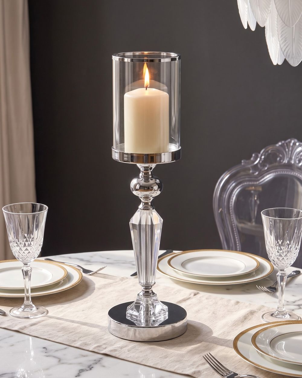 Lysestake BONAO 42 cm Glass Sølv