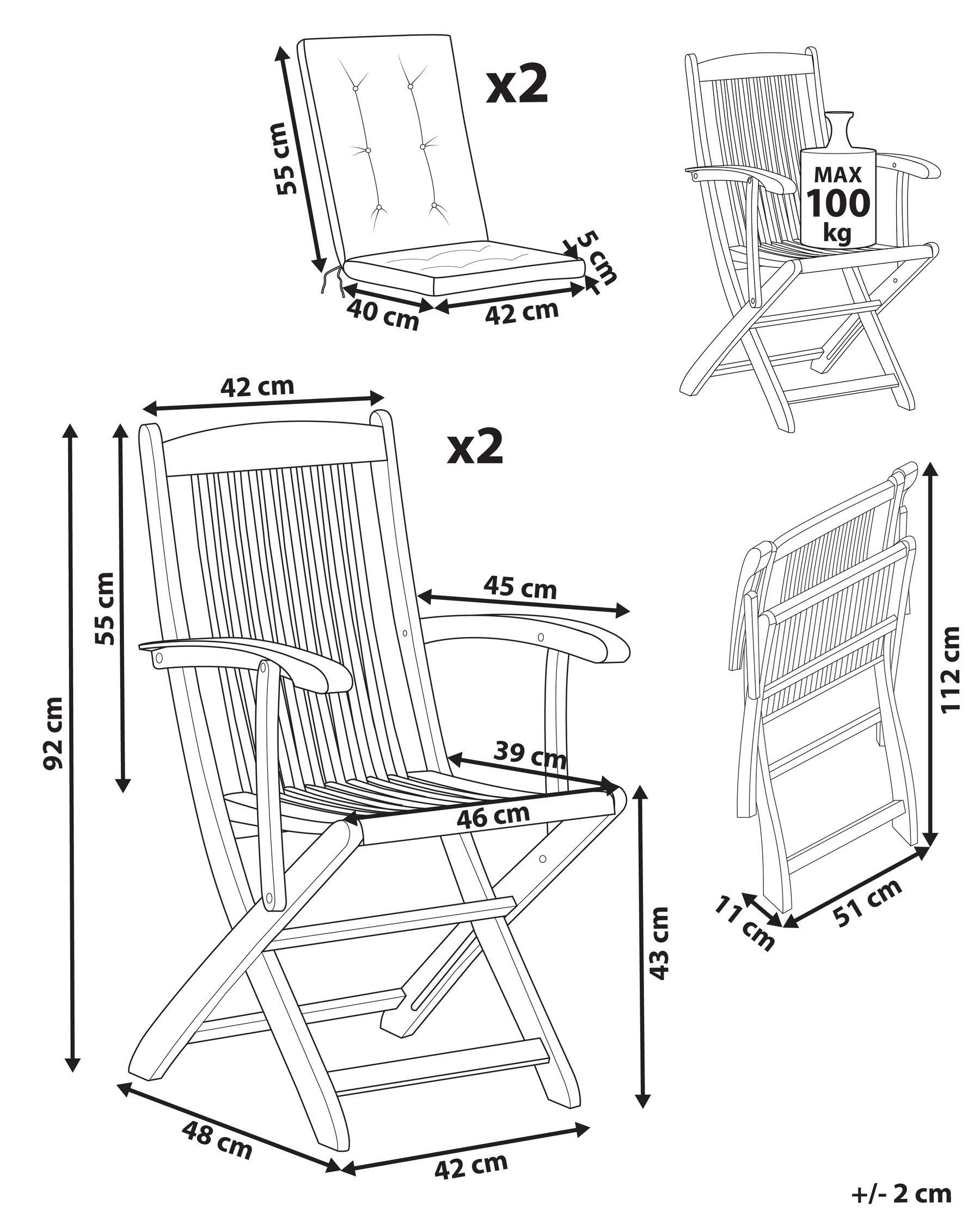 Set of 2 Garden Chairs with Cushions MAUI PREMIUM Acacia Wood Red_990937