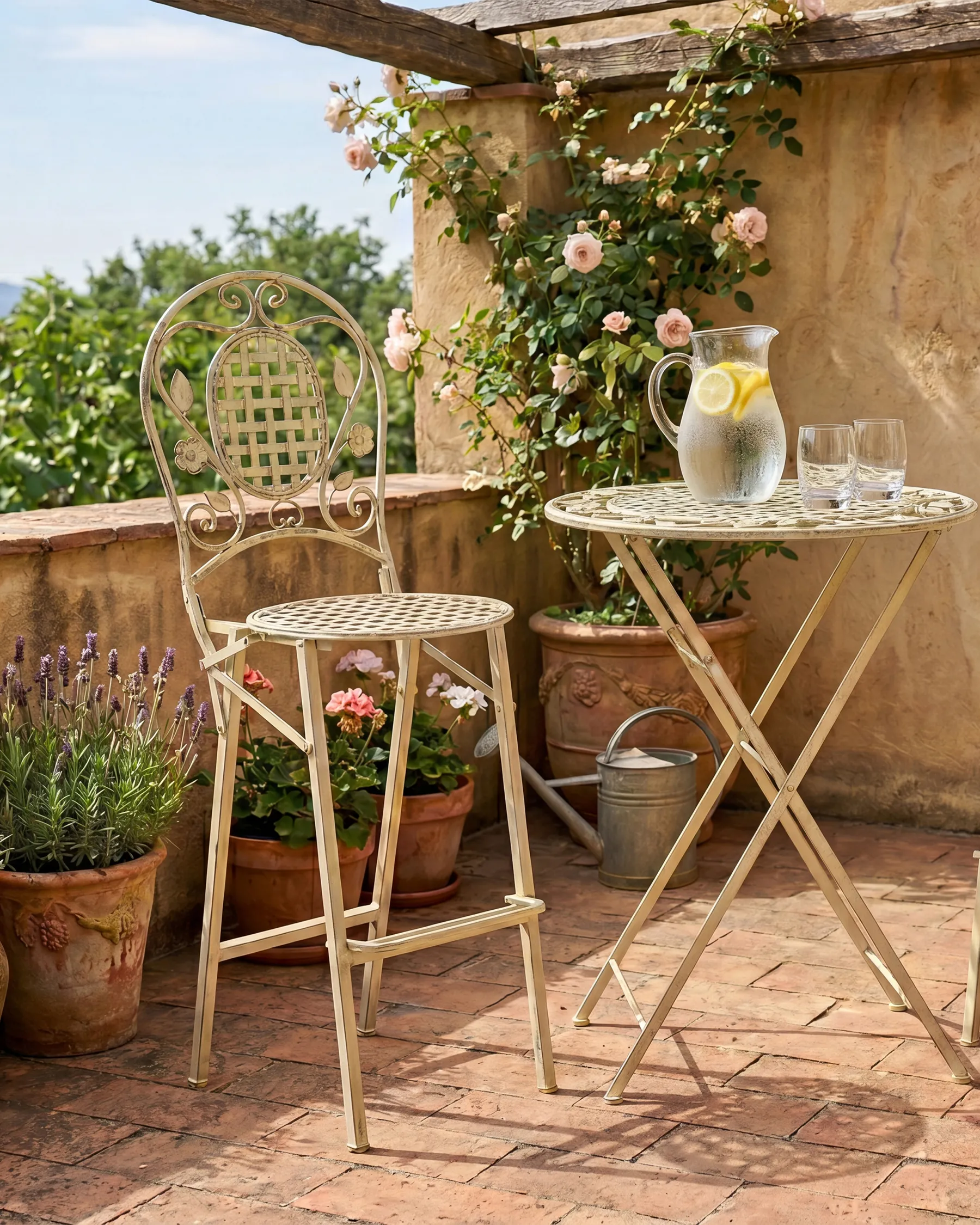 Set of 2 Garden Bar Chairs BIVIO Folding Metal Light Green_966475