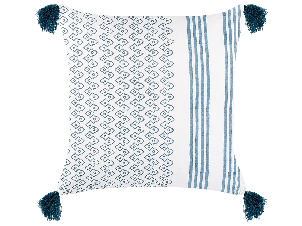Throw Cushion TILIA 45 x 45 cm Cotton Blue Geometric Pattern