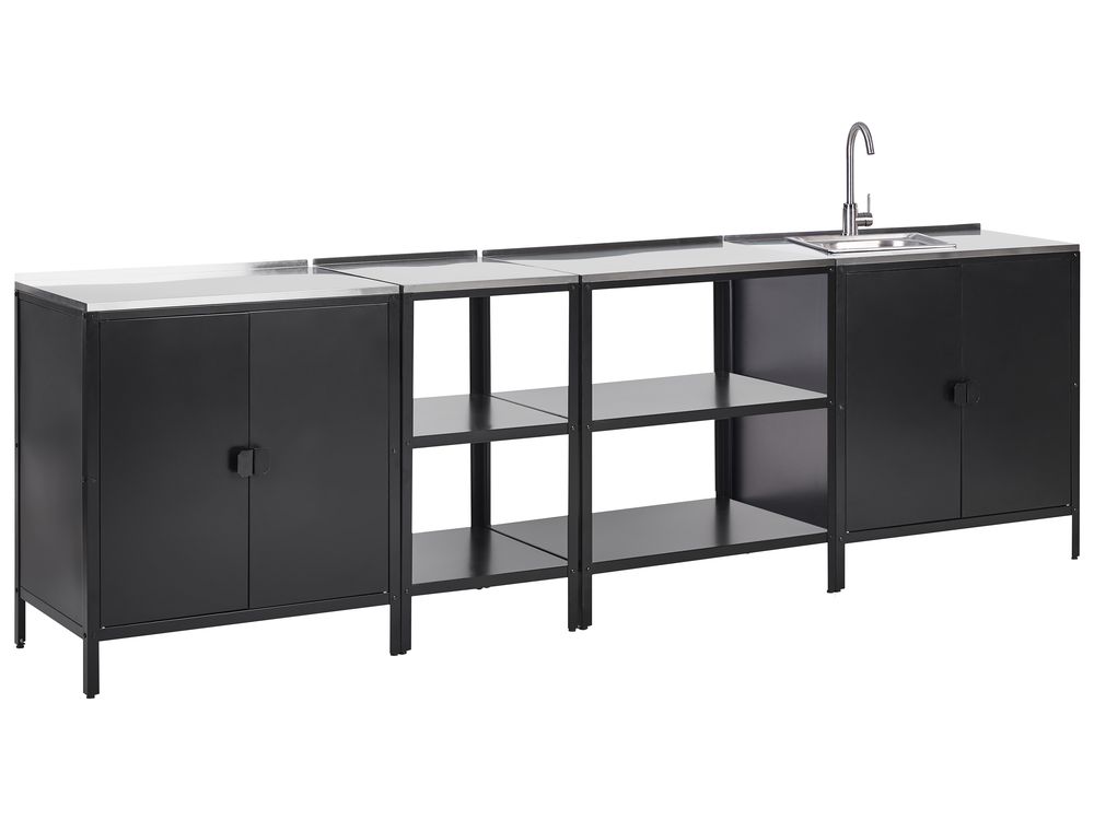 4 Piece Outdoor Kitchen Set with Sink VILAMA Black Metal