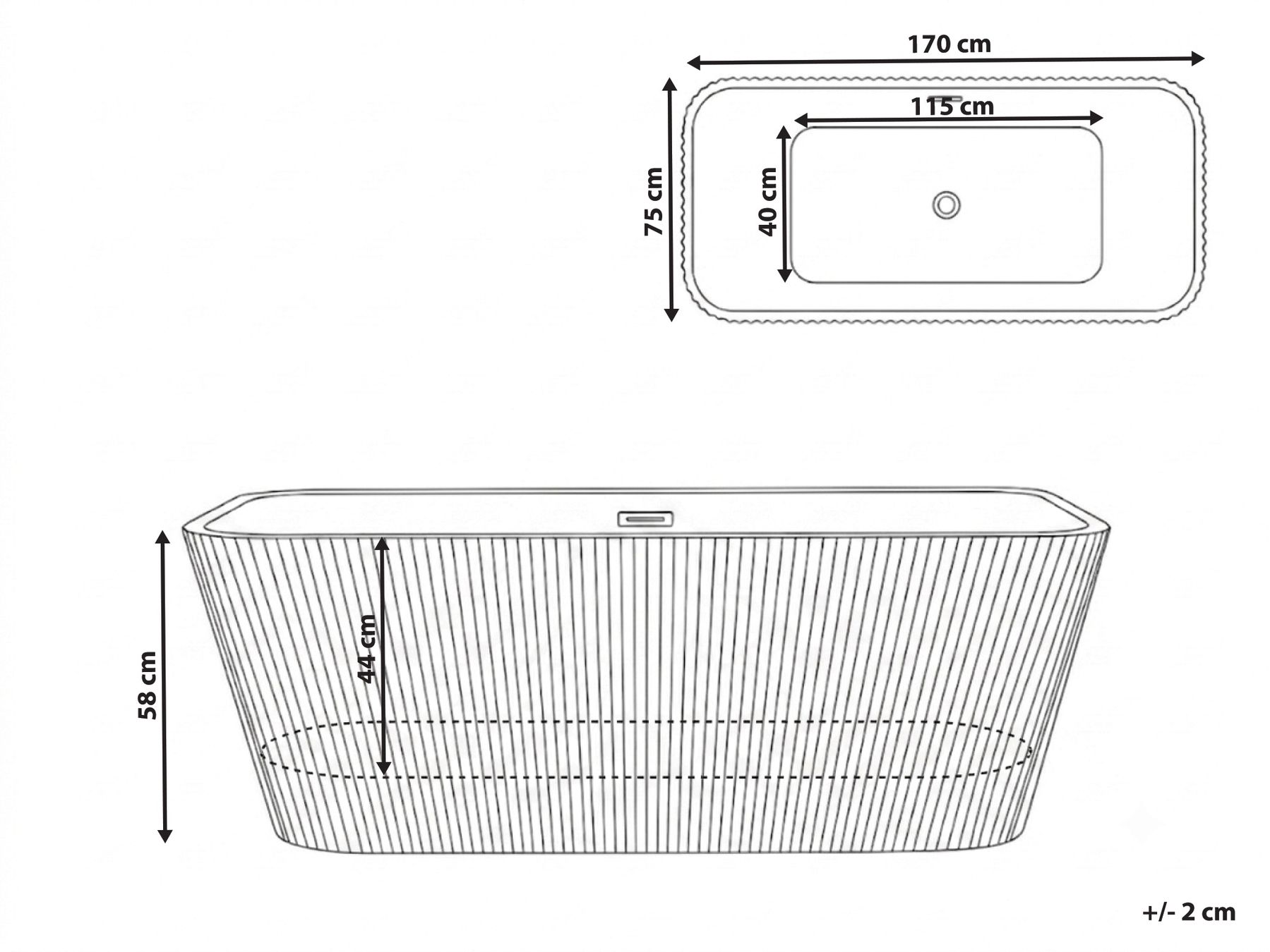 Kylpyamme vapaasti seisova ATCAMA 170 x 75 cm Valkoinen_1071251