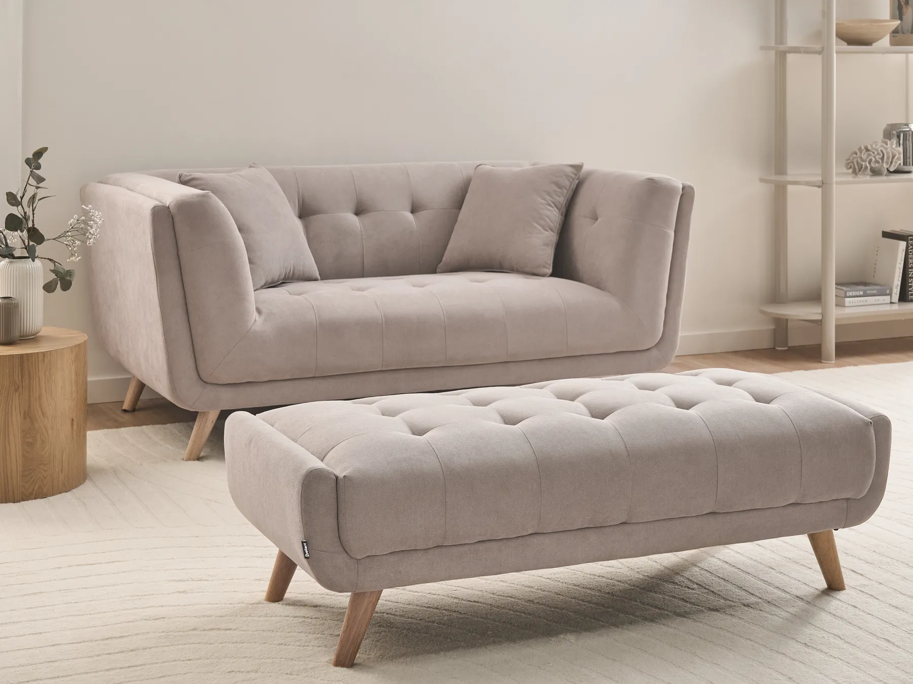 Sofa 2 Seater HABO with Ottoman Fabric Taupe_1077135