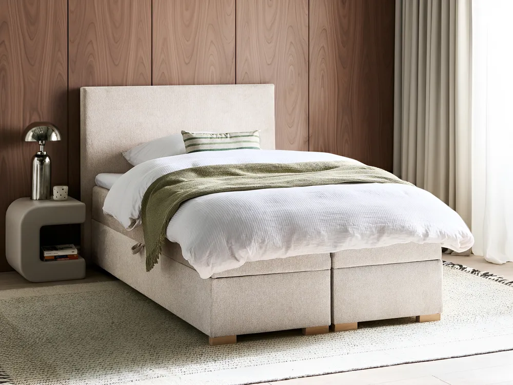 Divan Bed with Storage MAJOR Fabric Light Beige 120 x 200 cm (EU Small Double)