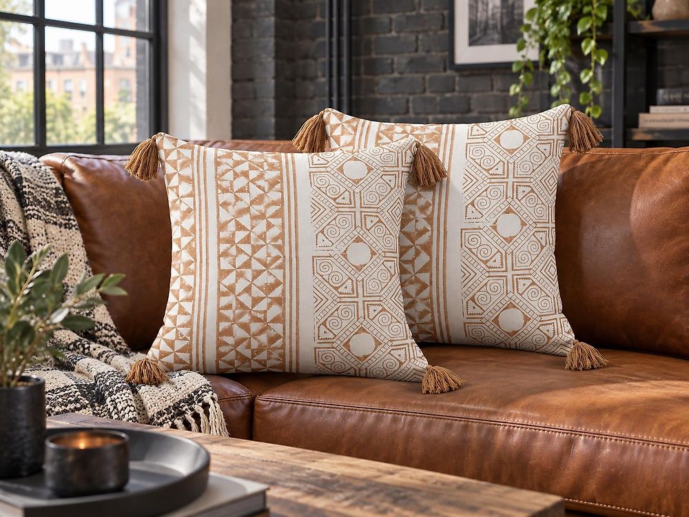 Set of 2 Decorative Cushions MALUS 45 x 45 cm Cotton Light Brown Oriental Pattern