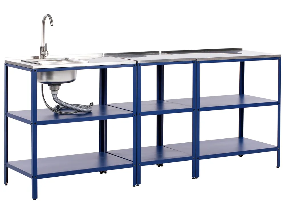 3 Piece Outdoor Kitchen Set with Sink VILAMA Blue Metal