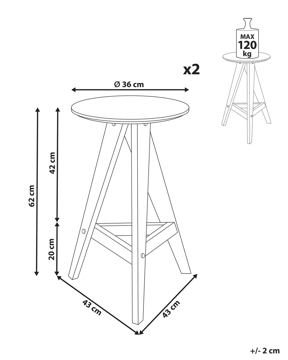 Set of 2 Bar Stools AROMA Wood Light Brown_976011