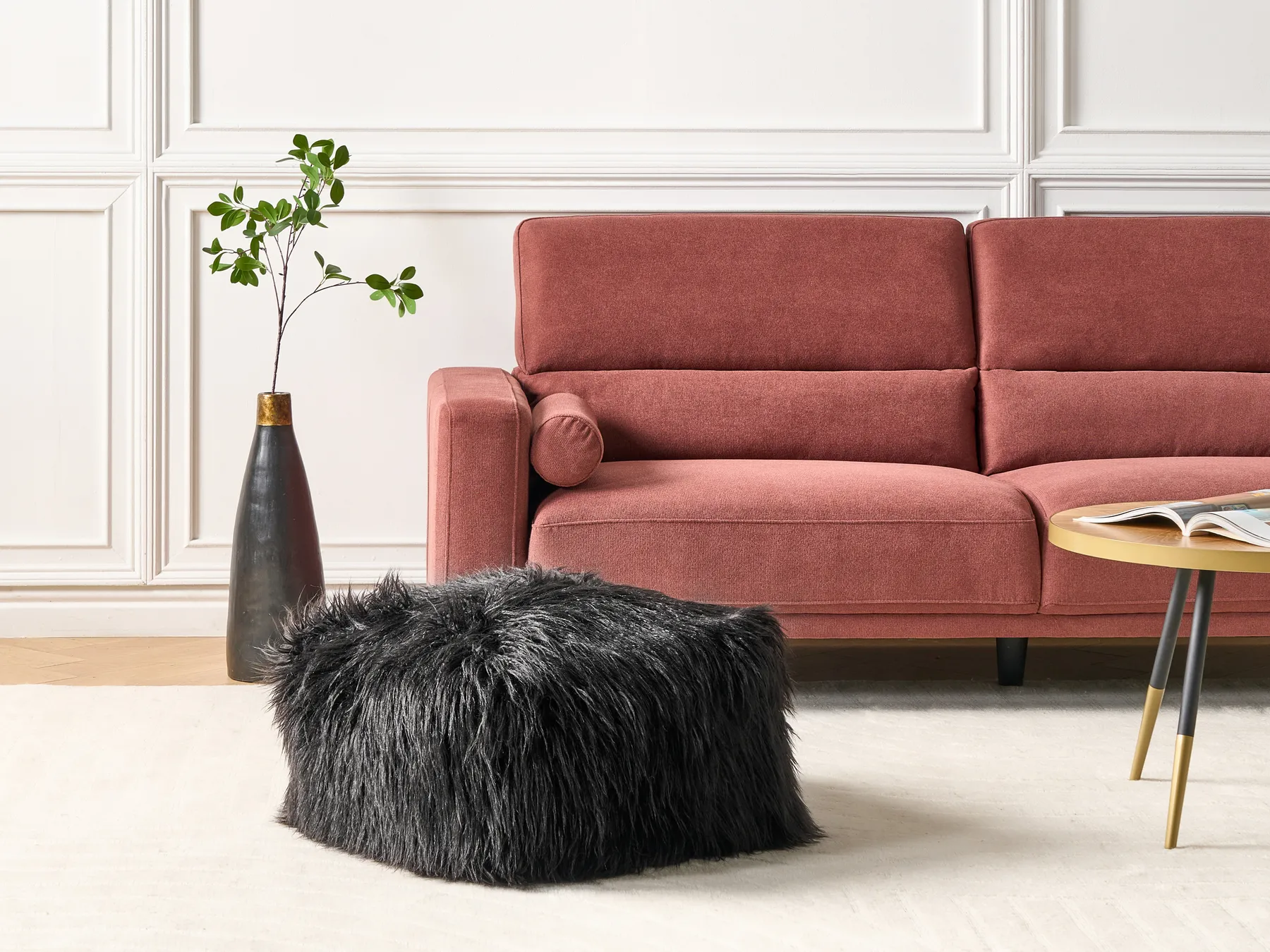 Pouffe CONROE Faux Fur Black_938814