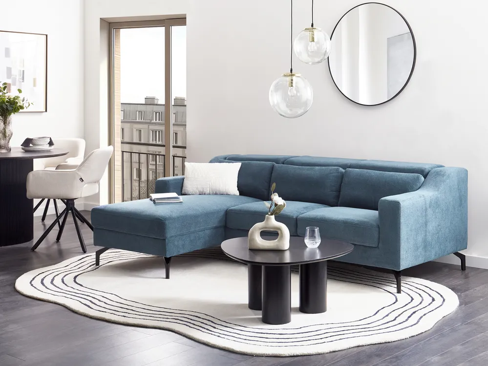Corner Sofa 4 Seater GLOSLI Chenille Blue Right Hand