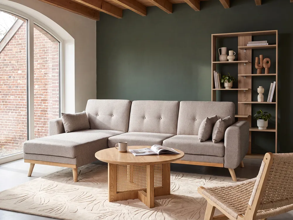 Corner Sofa Bed 3 Seater KAARINA Fabric Beige Right Hand