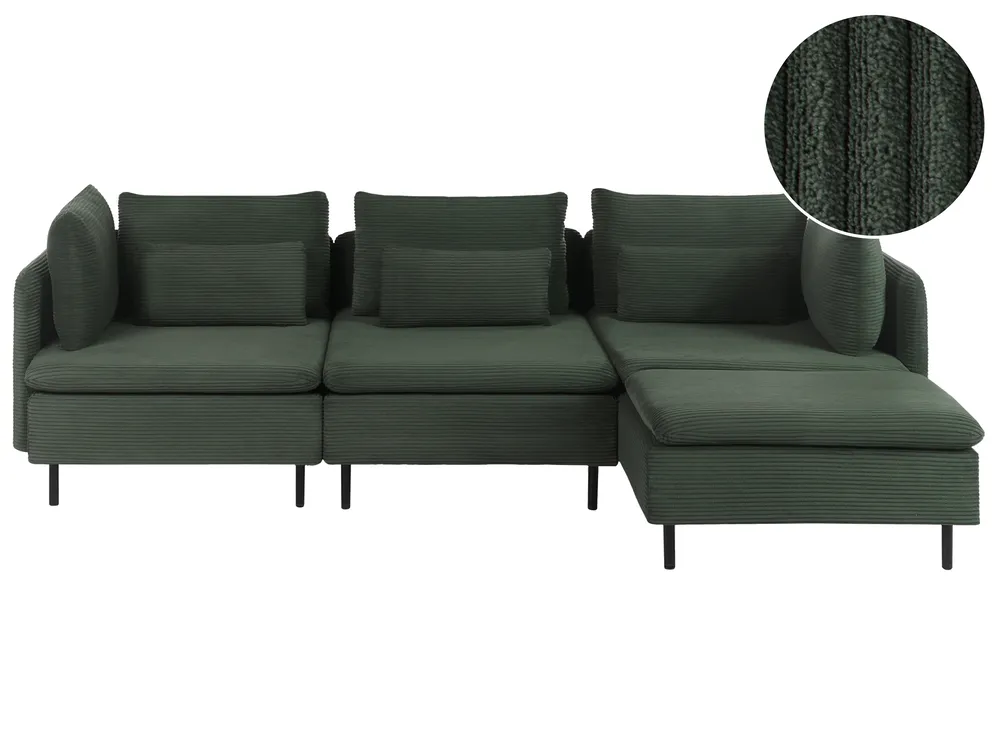 Modular Corner Sofa 3 Seater EGERIS Corduroy Dark Green Left Hand