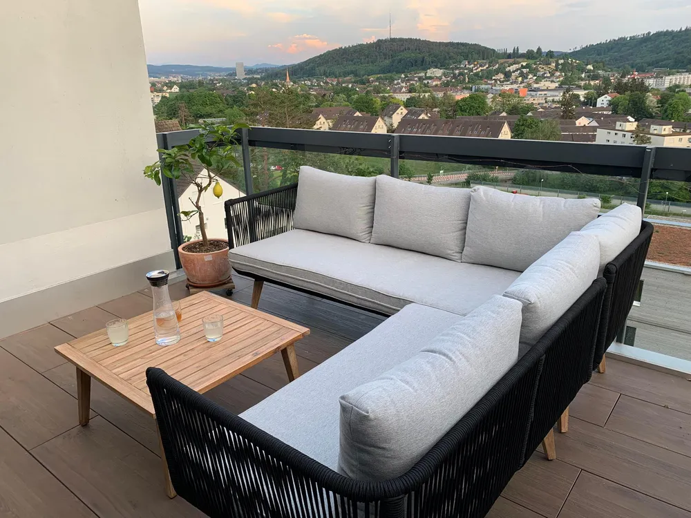 Garden Corner Sofa with Table 5 Seater ALCAMO Acacia Wood Black Left Hand_822687