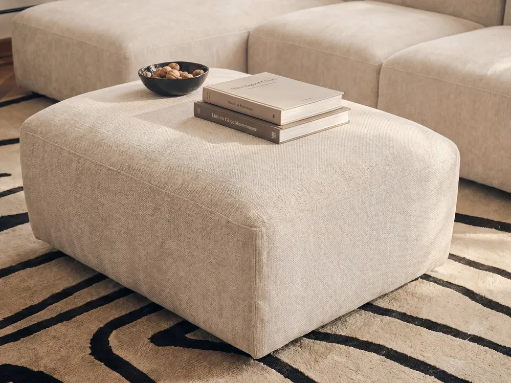 Modular Corner Sofa 3 Seater HEDE with Ottoman Fabric Light Beige Right Hand_1092160
