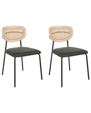 Set of 2 Dining Chairs MAYETTA Rattan Dark Green_931864