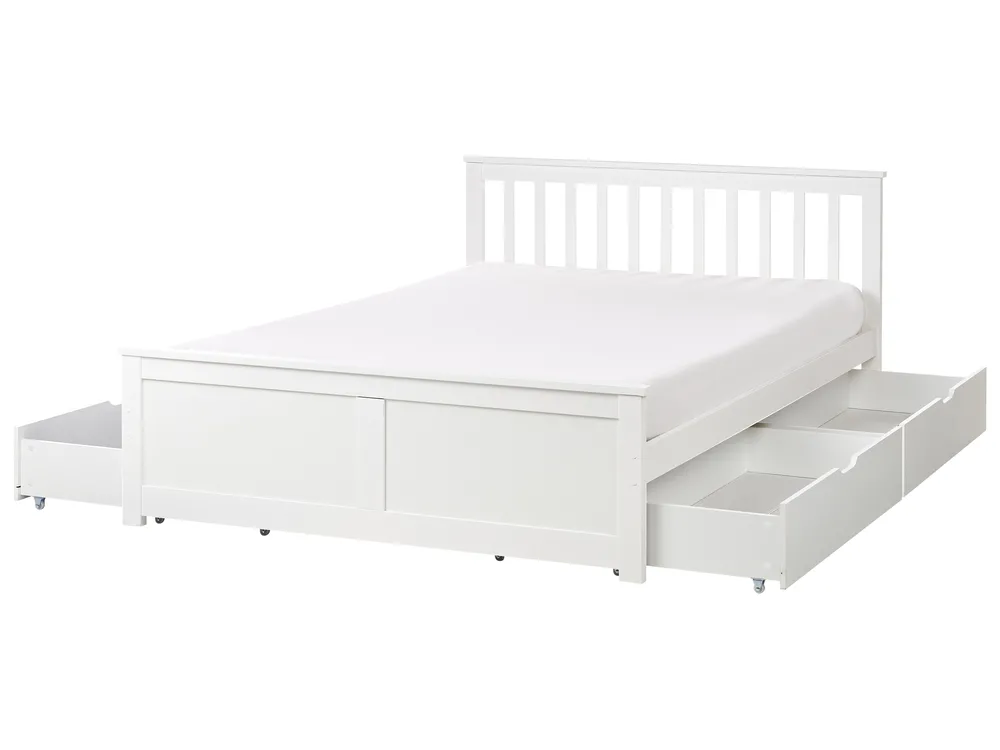Bed with 4 Drawers OLENDON Pine Wood White 140 x 200 cm (EU Double)