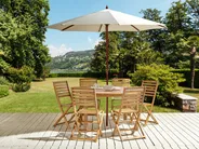 Garden Dining Set 6 Seater TOLVE with Parasol (12 Options) Acacia Wood Brown_877711