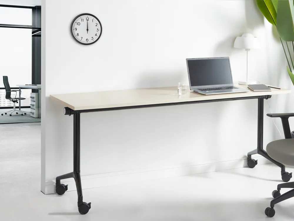 Foldable Office Desk CAVI 180 cm 60 cm with Wheels Light Brown