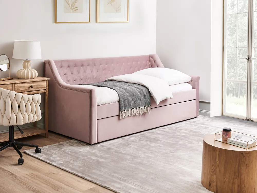 Trundle Bed Velvet MONTARGIS 90 x 200 cm (EU Single) Pink_1042154