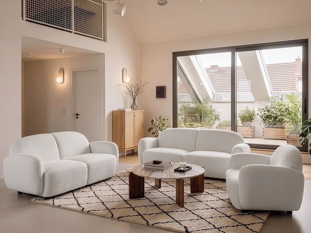 Living Room Set 6 Seater JULE Boucle Off-White