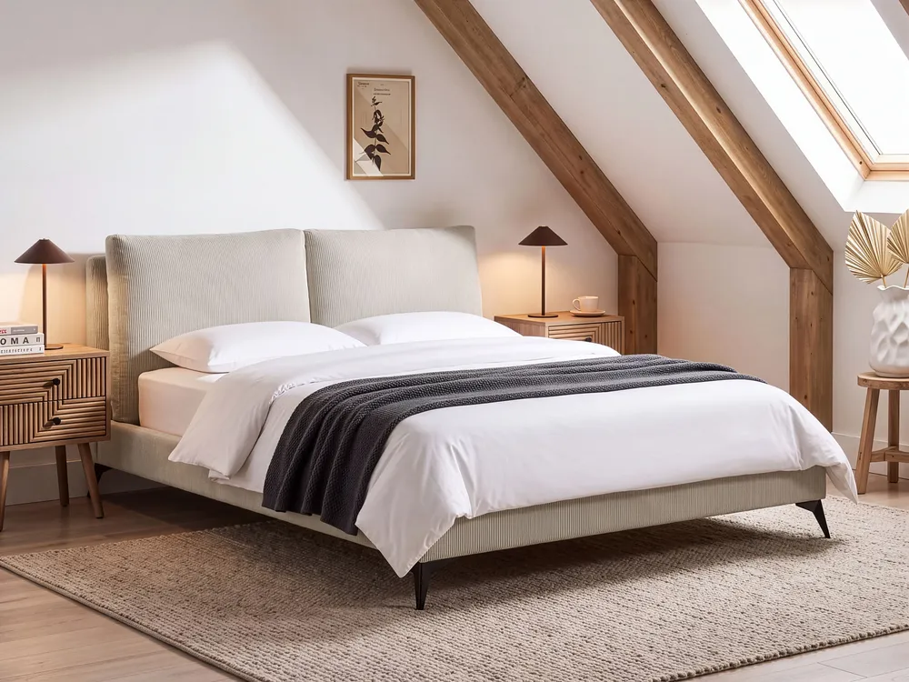 Bed Corduroy MELLE 180 x 200 cm (EU Super King) Light Beige