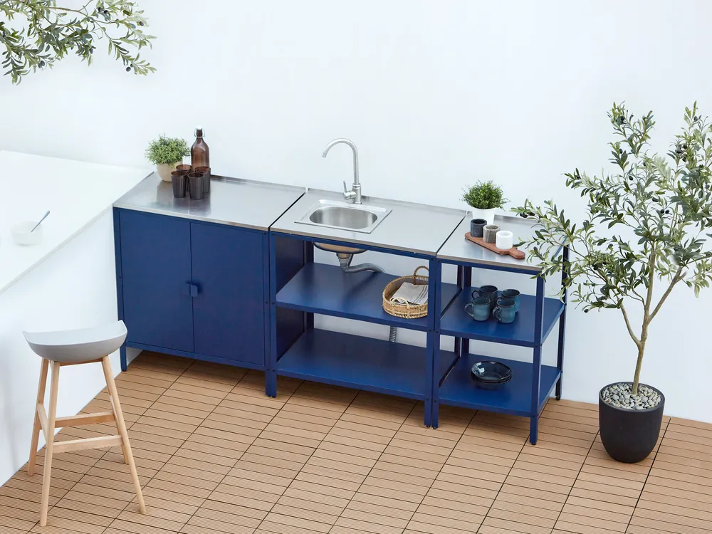 3 Piece Outdoor Kitchen Set with Sink VILAMA Blue Metal