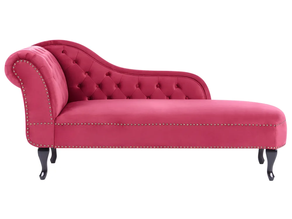 Left-Hand Chaise Longue NIMES Velvet Burgundy_805979