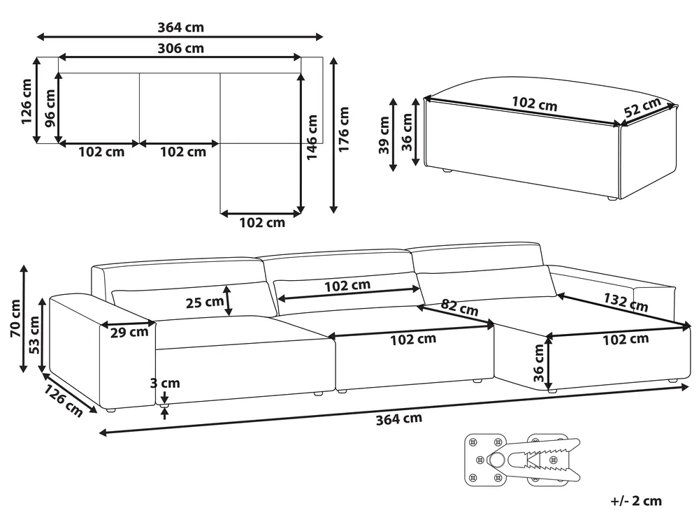 Modular Corner Sofa 4 Seater HELLNAR with Ottoman Velvet Light Beige Left Hand_911138