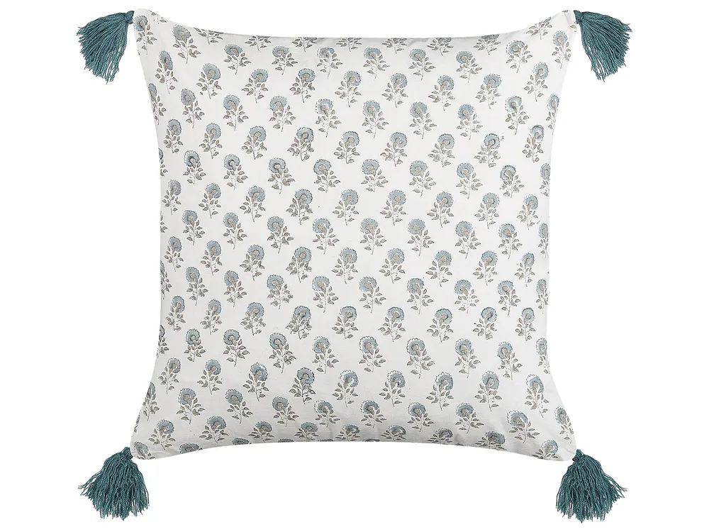 Set of 2 Decorative Cushions CORNUS 45 x 45 cm Cotton Blue Floral Pattern_839372
