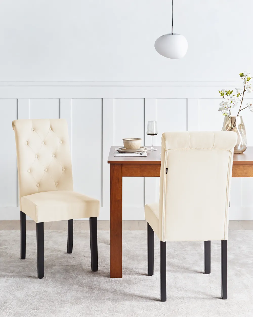 Set of 2 Dining Chairs VELVA Fabric Light Beige