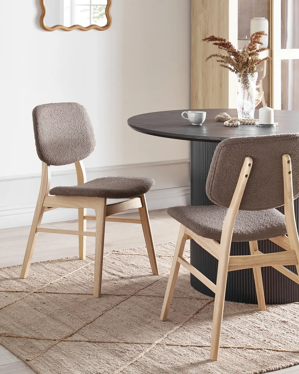 Set of 2 Dining Chairs ELAINE Boucle Light Brown/ Taupe