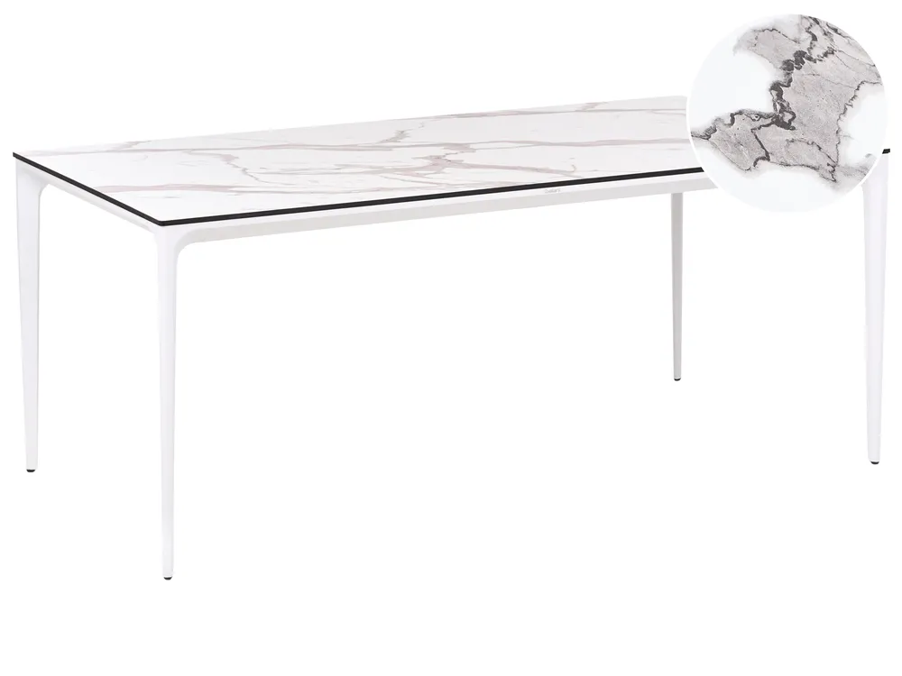 Garden Dining Table SOVARETO 180 cm 90 cm Marble Effect White Marble