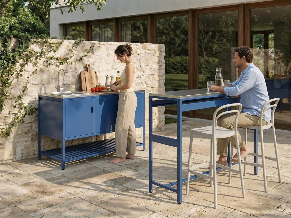 2 Piece Outdoor Kitchen Set with Sink MAENZA Blue Metal_1044867