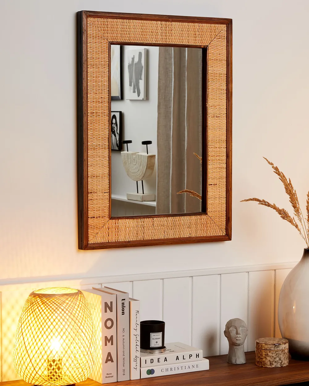 Wall Mirror IGUALA 54 cm 74 cm Bamboo Natural Ash Wood
