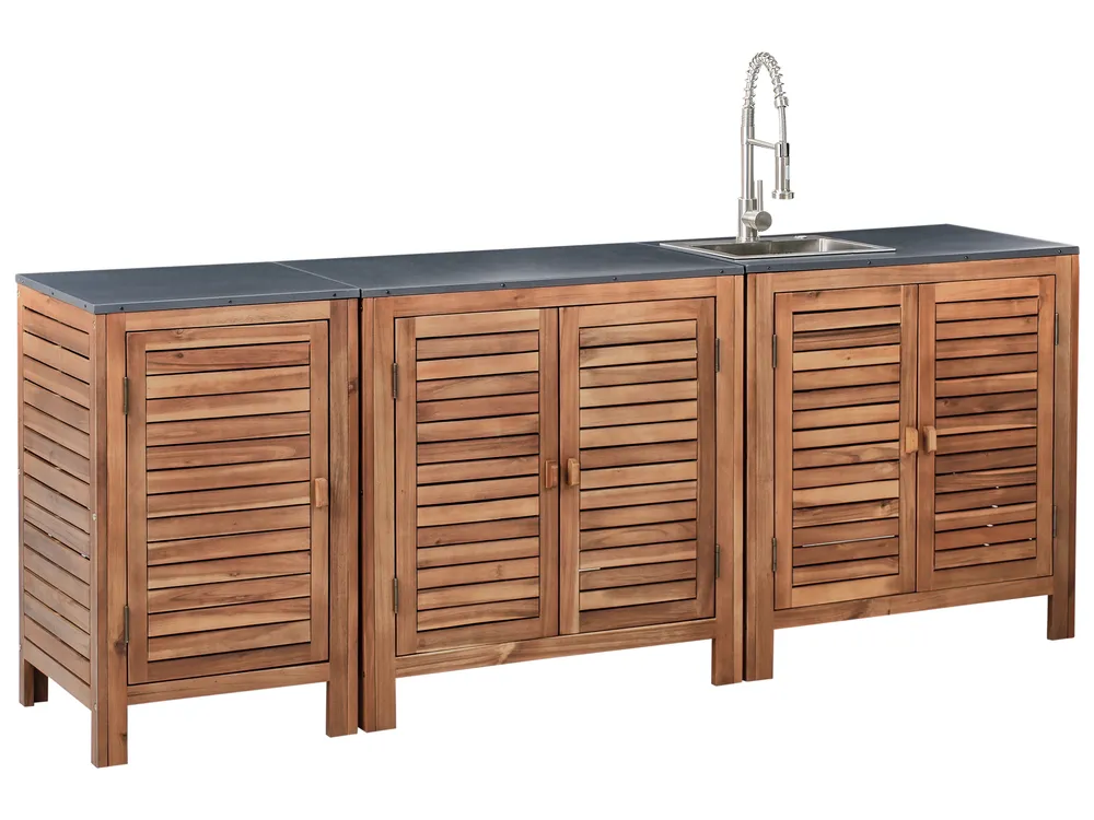 3 Piece Outdoor Kitchen Set with Sink BRUCOLI Brown/ Silver Acacia Wood