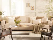 Corner Sofa Bed 3 Seater ROMEDAL Fabric Beige Right Hand_822663