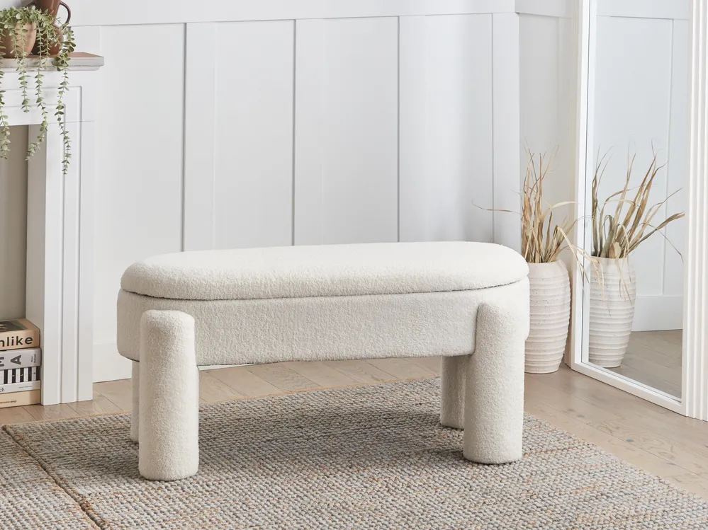 Upholstered Storage Bench OAKLEY Boucle Off-White