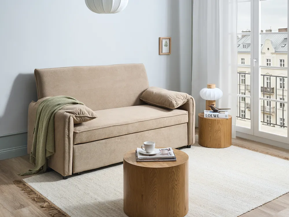 Sofa Bed HORMA Fabric Light Brown