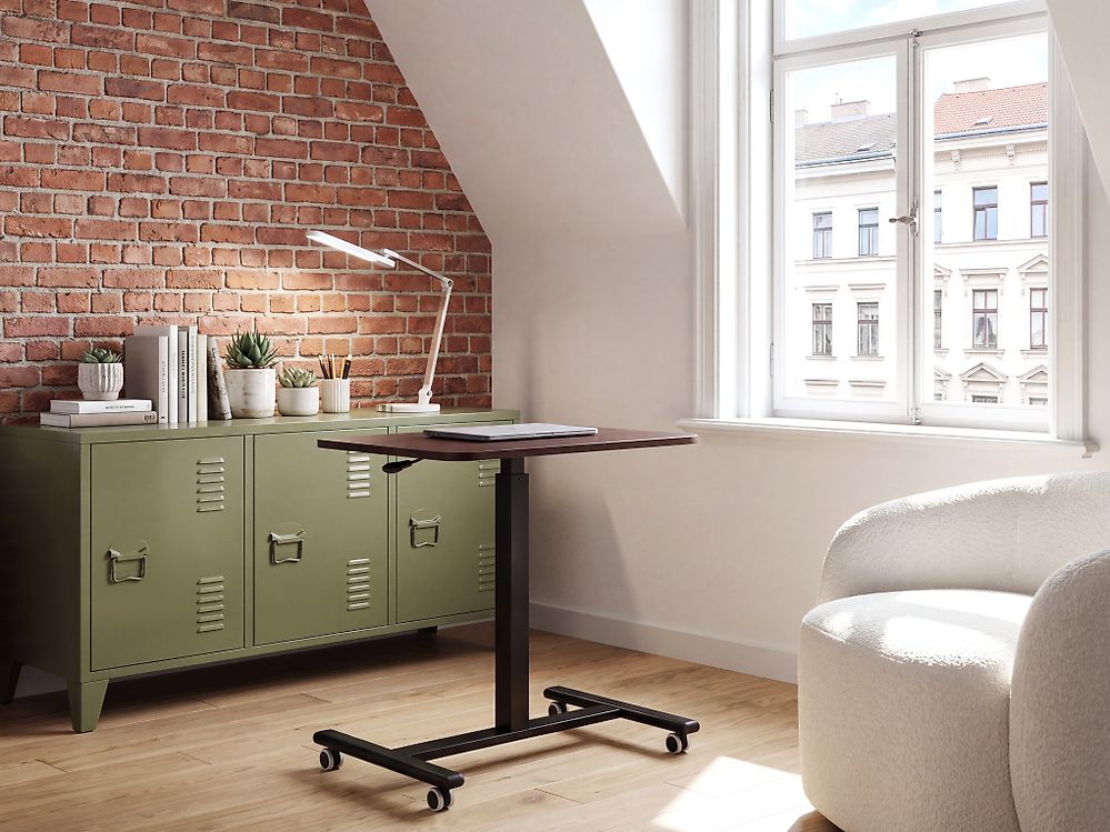 Manual Adjustable Laptop Stand ACADEMIA 65 cm x 48 cm with Wheels Dark Brown