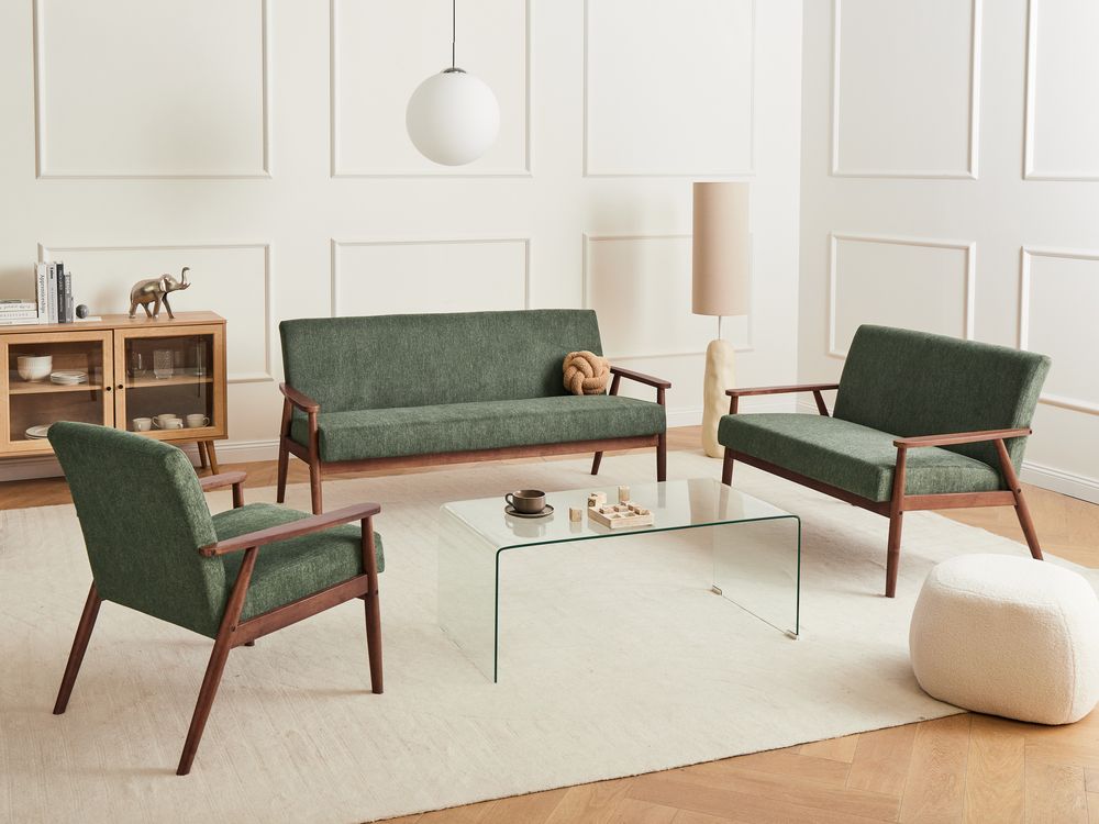 Living Room Set 6 Seater ESRUM Fabric Dark Brown/ Green