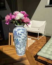 Flower Vase GUADIX 35 cm Porcelain White/ Blue_1124362