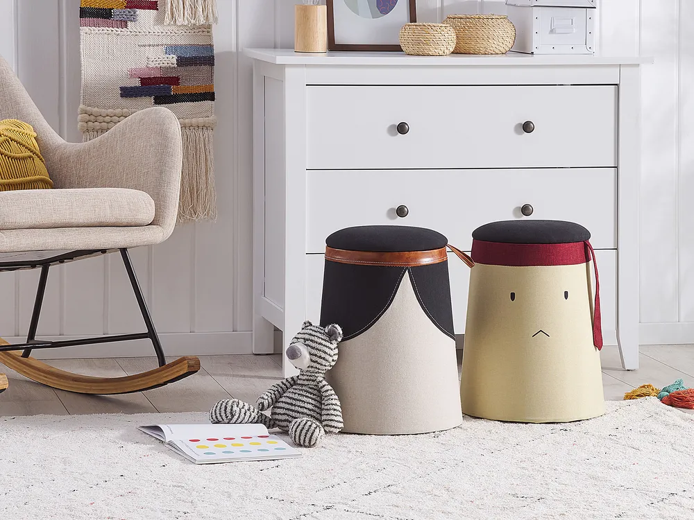 Kids Storage Pouffe APACHE Faux Linen Beige