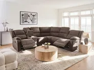 Manual Recliner Corner Sofa 5 Seater ROKKE Fabric Taupe Left Hand_1086458