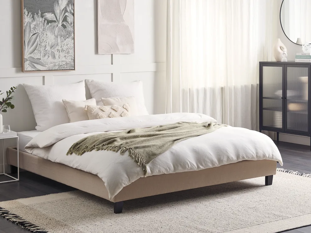 Bed without Headboard Fabric ROANNE 180 x 200 cm (EU Super King) Beige