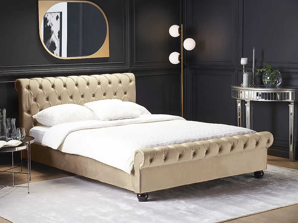 Sänky sametti AVALLON 180 x 200 cm Beige_1182771
